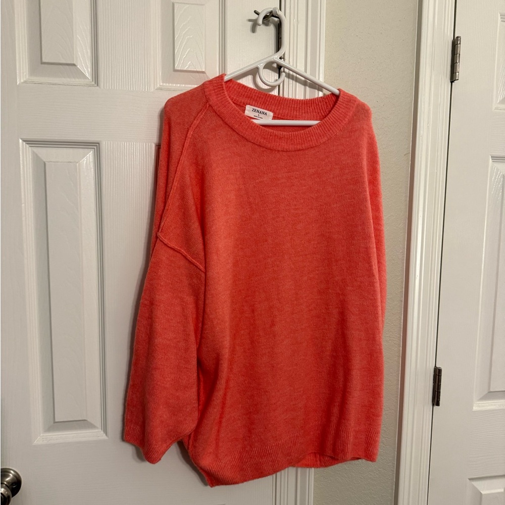 Zenana Outfitters Vibrant Coral Crew Neck Sweater